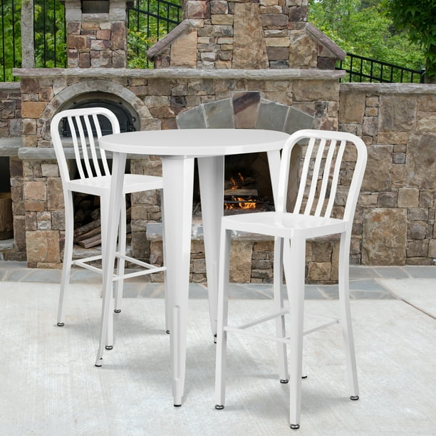 Flash Furniture Commercial Grade 30, Outdoor White Bar Table Set