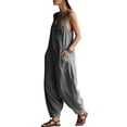 thumbnail image 7 of Women's Casual Jumpsuit Dressy V Neck Sleeveless Cotton Linen Overalls Vintage Elegant Wide Leg Cargo Pant Romper Summer Work Vacation Playsuits Dark Gray XXL, 7 of 7