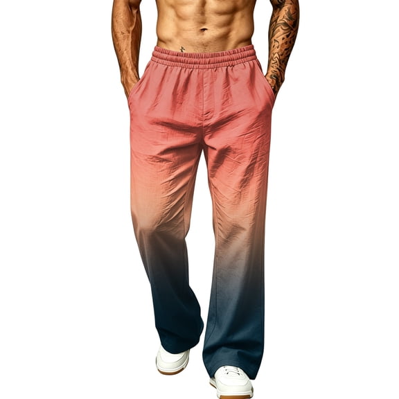 LTTVQM Mens Loose Fit Gradient Trousers Streetwear Ombre Fade All Over Print Drawstring Loose Wide Leg Athletic Trousers for Men Hot Pink XL