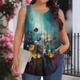 thumbnail image 1 of XUNKUSGA Débardeurs Grande Taille pour Femmes Été Sans Manches Tunique Col Rond Décontracté T-Shirts Amples pour Femmes Mode Été Tunique Plissée Florale blouses,3TG,Bleu, 1 of 6