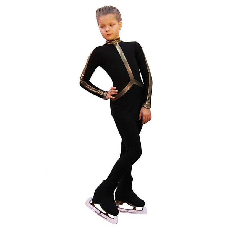 IceDress Figure Skating Dress - Arabesque 2 (Black with Gold Line