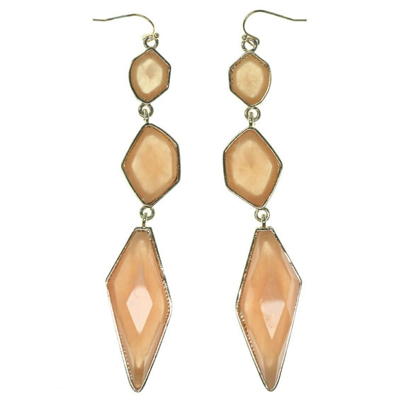 Gold-Tone Dangle Earrings Pink Faceted Accents For Women TME311