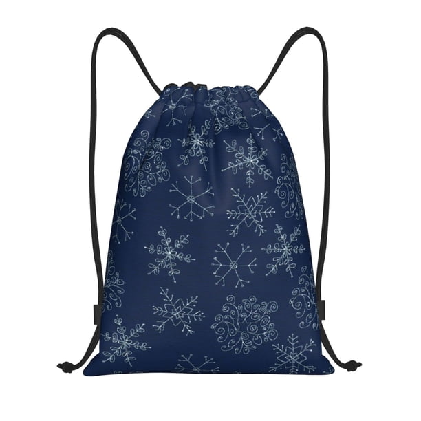 Fotbe Snowflake Dark Blue Bolsa Mochila con Cordón Estampada, Bolsa de Gimnasio Deportiva, Bolsa Cinch, Bolsa con Cordón para Hombres y Mujeres-Medium