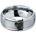thumbnail image 2 of Tungsten Heart Beat HeartBeat Emoji Line CPR EMT Band Ring 8mm Men Women Comfort Fit Gray Step Bevel Edge Brushed Polished, 2 of 4