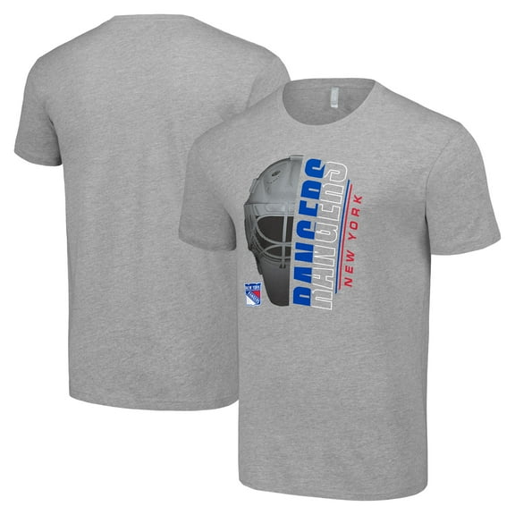 Men's Starter Heather Gray New York Rangers Half Helmet Logo T-Shirt