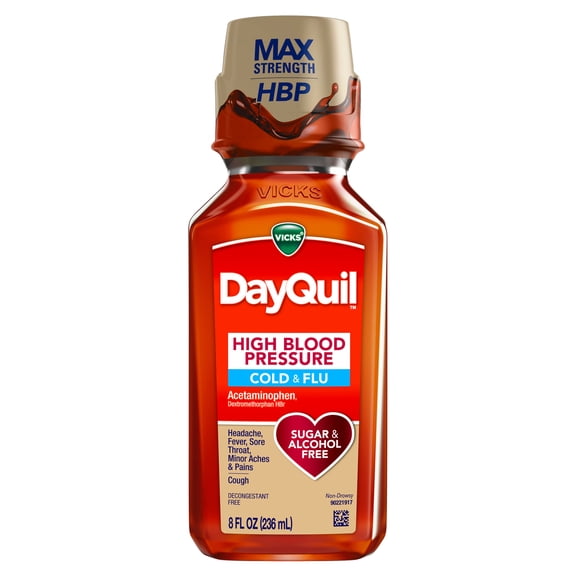 Vicks DayQuil High Blood Pressure Cold & Flu, Liquid Medicine, 8 fl oz