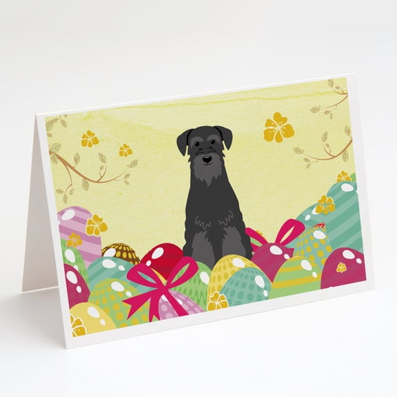 Caroline's Treasures Standard Schnauzer Black Easter Eggs Greeting Cards with Envelopes, 5" x 7" (8 Count)