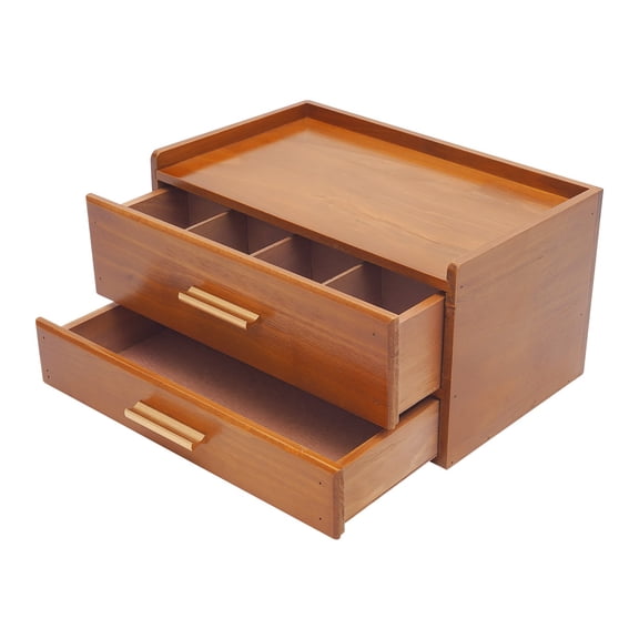 Desktop Organiser 2 Drawers Wood Tea Bag Organizer Storage Box Tea Station Brown