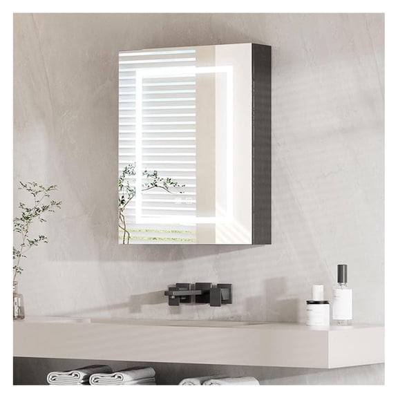 Led Medicine Cabinet with Lights, Lighted Black Mirror Cabinet with Mirror,Defogging, Mirror Cabinet Wall Mounted for Bathroom Black,Brightness Adjustable,24x30 Inch