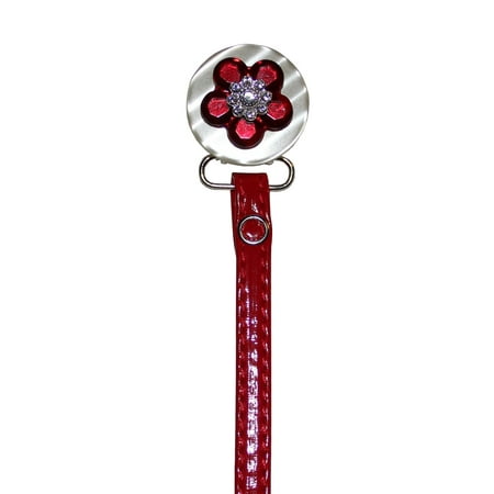 Red Flower Pacifier Clip with Faux Leather Ctrap