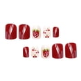 thumbnail image 5 of Juego de 24 uñas acrílicas cortas de gelatina con motivos de fresas y cerezas rojas, 5 of 5