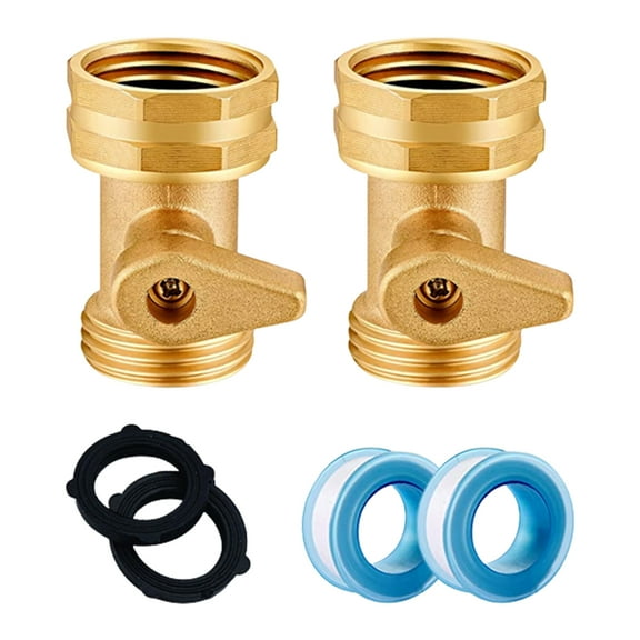 FZFLZDH Water Hose Shut Off Valve, 2 Pack Heavy Duty 3/4 Inch Solid Brass Garden Hose Connector, TWIS3003,with 2 waterproof sealing tape
