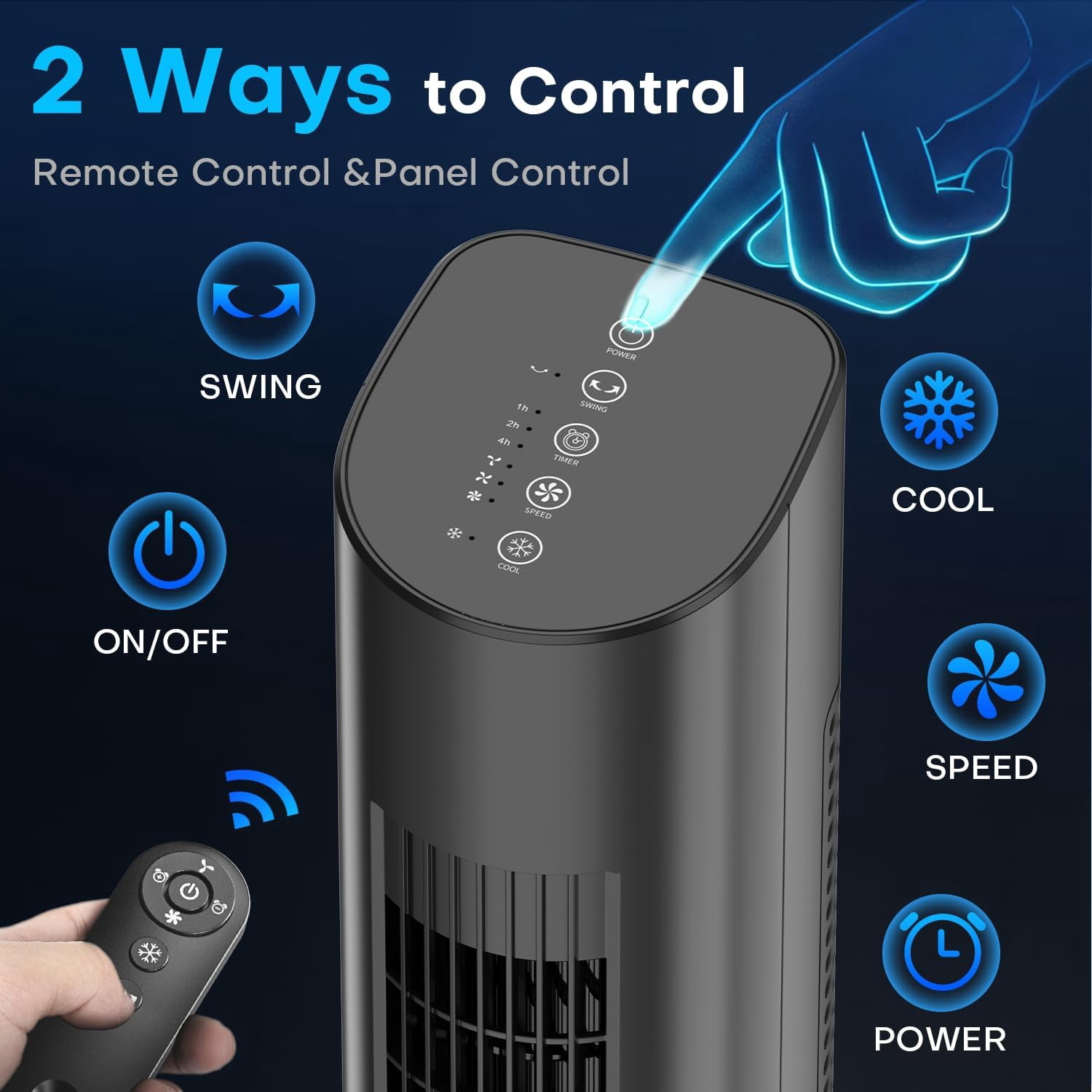 35" Evaporative Cooler, Swamp Cooler w/4 Ice Packs, 3 Speeds, 25ft Remote & 7H Timer, 90°Oscillating, Windowless Portable Air Conditioner for Bedroom Indoor, Black