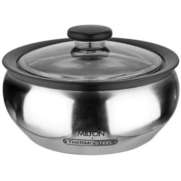 Milton Clear Steel Hot Pot Keep Warm/Cold Insulated Casserole with Stainless Steel Insert and Clear Lid, 1500ml Capacity - Silver Color