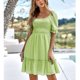 thumbnail image 2 of Vestido corto de manga abombada para mujer, vestido fruncido de Color puro elegante informal a la moda para trabajo de oficina, 2 of 7