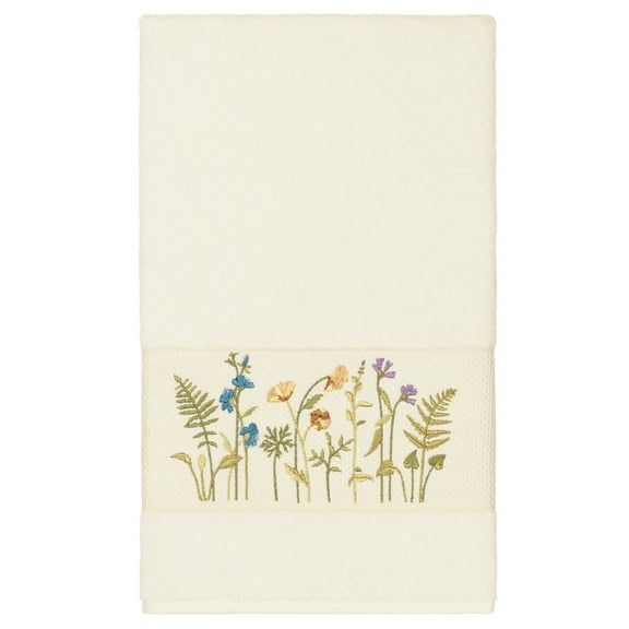 Authentic Hotel and Spa Cream Turkish Cotton Wildflowers Embroidered Bath Towel
