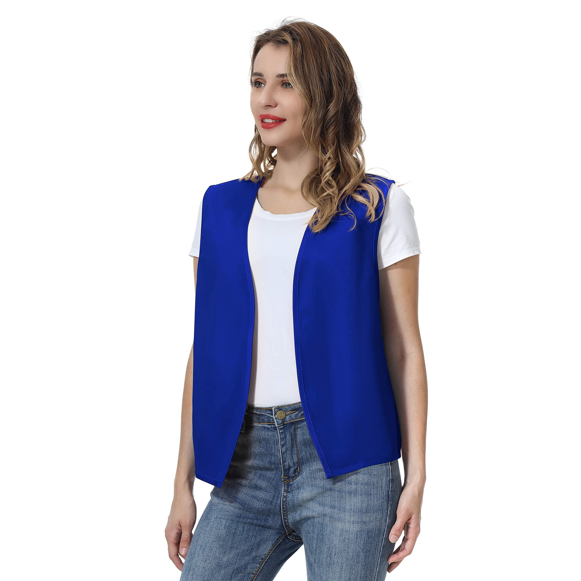 TOPTIE 5 Pack No Pocket Unisex Vest Peasant Costume Vest Volunteer Work Vest-Blue-L