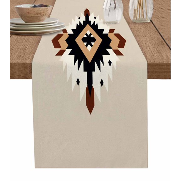 Ldtrchee Brown Black Southwestern Table Runner 120 Inches, Geometric Boho Ethnic Bed Runner Dresser Scarves Tabletop for Indoor Outdoor Parties/Ceremony/Banquet, 13"x 120"