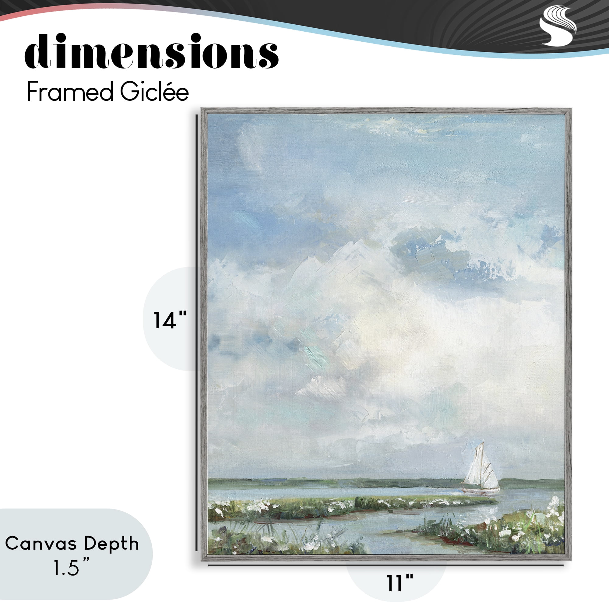 Stupell Industries Sailboat On Summer Marsh Gray Framed Giclee Art, design by Sally Swatland