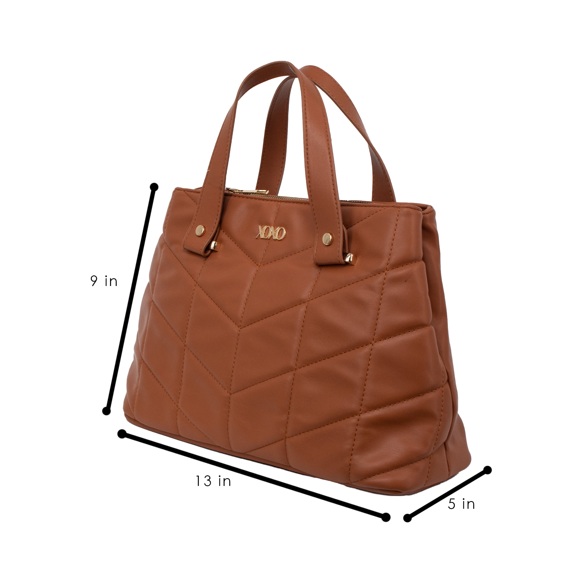 XOXO Women’s Cognac Chevron Vegan Leather Quilt Everyday Satchel Bag withAdjustable Strap