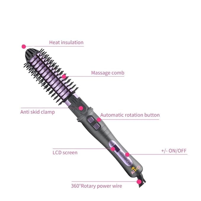 Auto Rotating Tourmaline Ceramic 1.25 Inch Hair Curler Curling Iron Wand with LCD Adjustable Temperature Display and Anti-Scald Hot Brush Dual Voltage 100V-240V for All Hair Types (Purple)