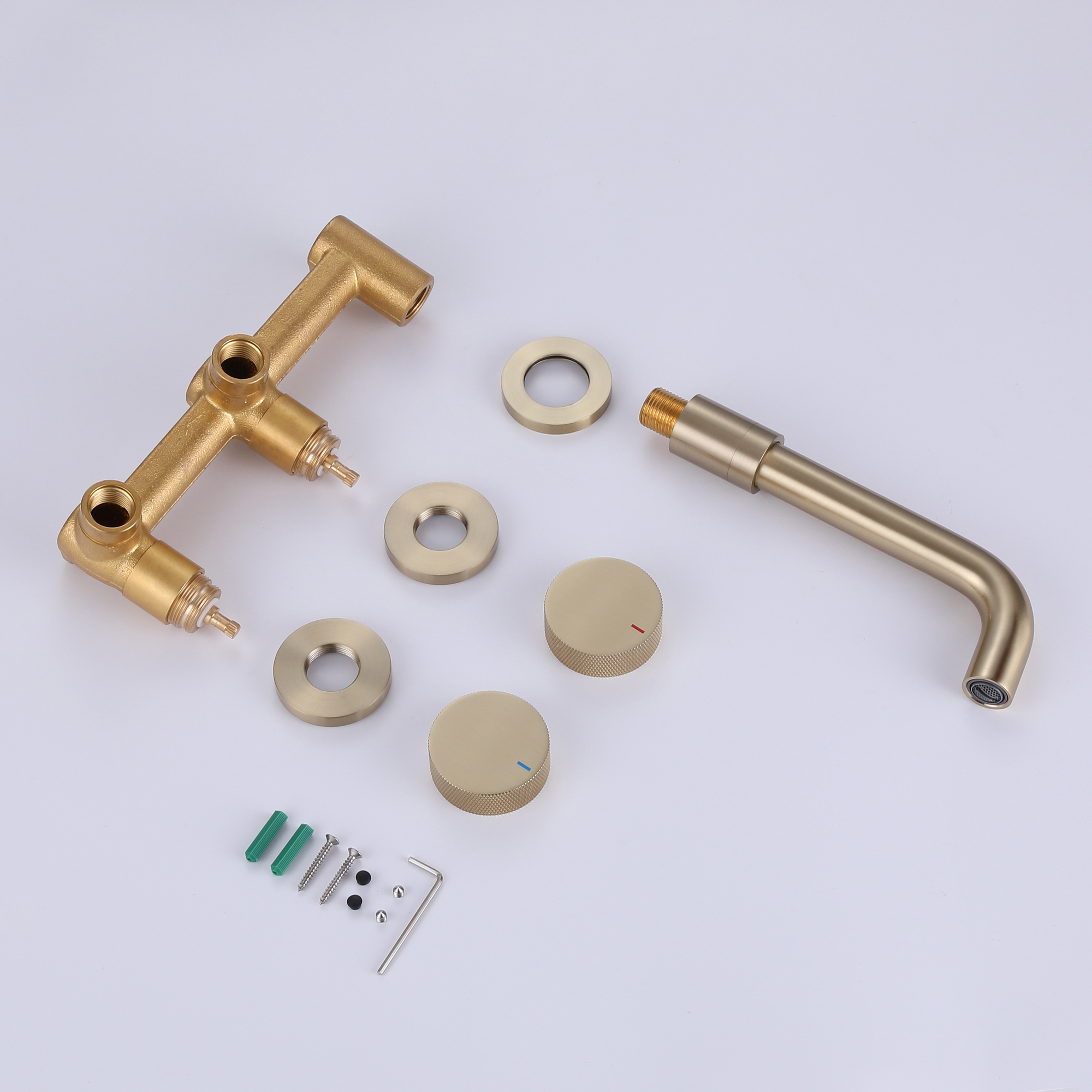 Wall Mounted Three Hole Bathroom Sink Faucet, Double Knob Handles Basin Faucet