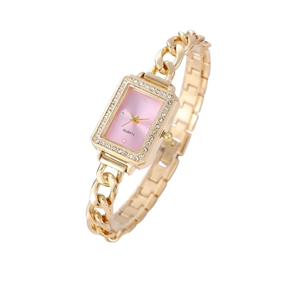 DESIGNICE Women Quartz Watches Wrist Chain Strap Square Watch Easy Read Dial Classical Office Ladies Fashion Dress Up Adjustable Stainless Steel Pink