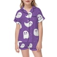 thumbnail image 4 of HEVRJEWJD Girls Halloween Print Short Sleeve Top With Shorts Pajamas Kids Button-Down Nightwear Loungewear Purple8 3-4 Years, 4 of 5