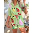 thumbnail image 5 of Women'S Soft Summer Floral Tropical Print V Neck Tee Short Sleeve Button Top Shorts 2 Piece Sets Green Bottom Fruit L, 5 of 8