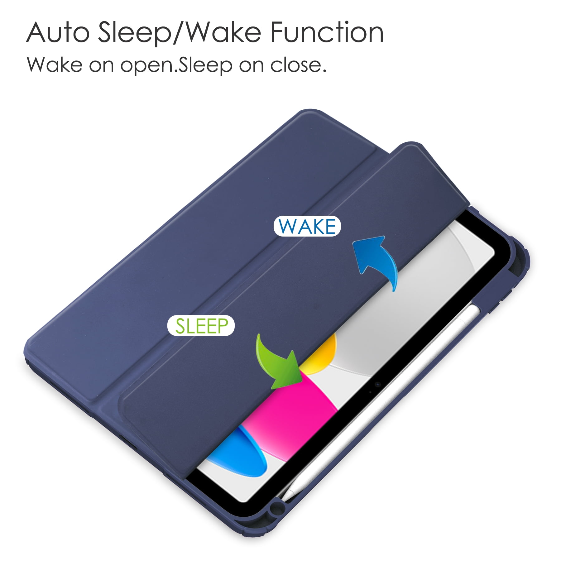Allytech iPad 10th Generation Case with Pencil Holder, Transparent Clear Back Shell Trifold Stand Auto Sleep Wake Shockproof Drop Protective Case Cover for Apple iPad 10th Gen 2022-Blue