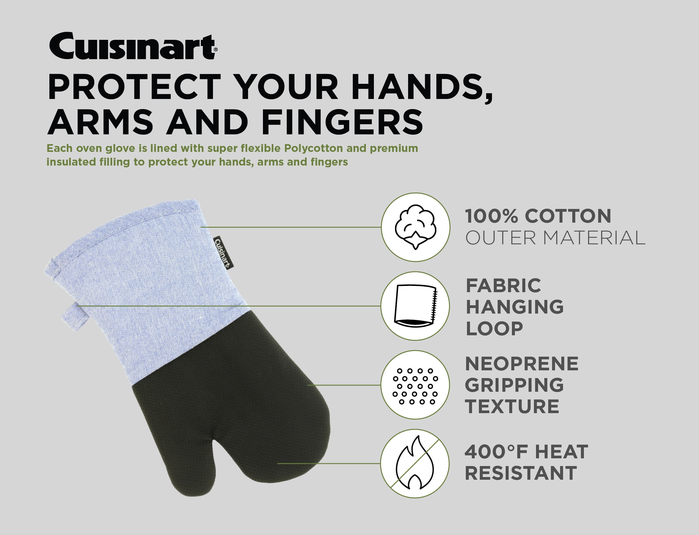 Cuisinart Chambray Neoprene Mini Oven Mitts, 2pk - Heat Resistant Kitchen  Gloves to Protect Hands, []