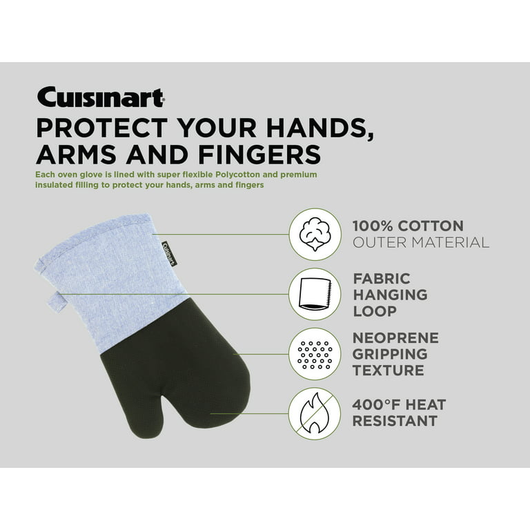 Cuisinart Neoprene Oven Mitts, 2pk -Heat Resistant Oven Gloves to Protect  Hands and Surfaces with Non-Slip Grip and Hanging Loop- Light Blue 