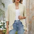 thumbnail image 4 of Summer Cardigan New Solid Color Cardigan Coat With Cropped Sleeves Ruffled Top Light Cardigans Women Summer Beige M, 4 of 6