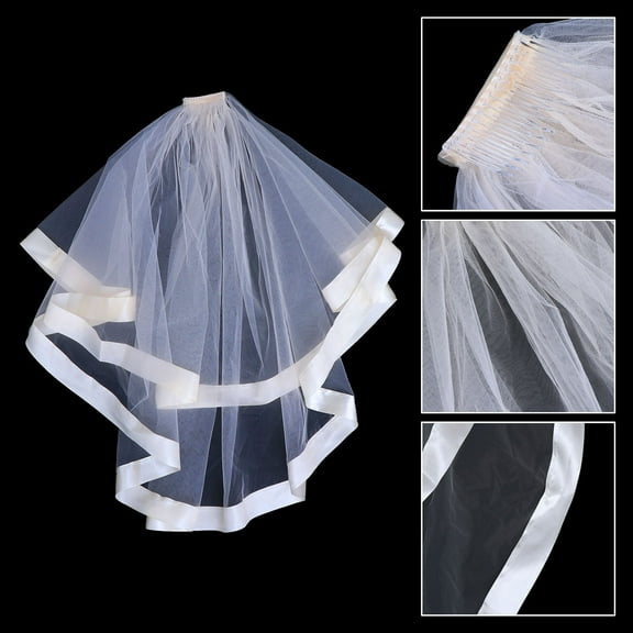 Masteelf Gauze Veil Beautiful Elegant Double Tier Fluffy Decor Veil With Comb for Bride Woman Lady 80cm ( )