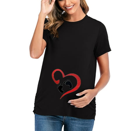 

Awdenio Clearance Ladies Blouse Fashion Solid Color Print Short Sleeve Maternity Casual Tops