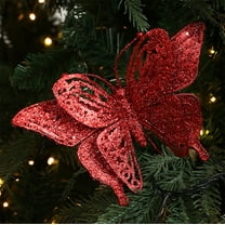 Gumesh Glitter Butterfly Christmas Branches with Gold Sequins, 6-Pack Sparkling Floral Arrangement Stems, Decorative Winter Branches for Centerpieces and Wreaths