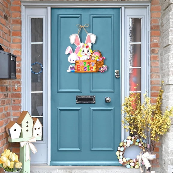Linnome Easter Paper Door Hanger Cute Bunny Themed Pendant for Party Door Wall Home Spring Holiday Decoration Display