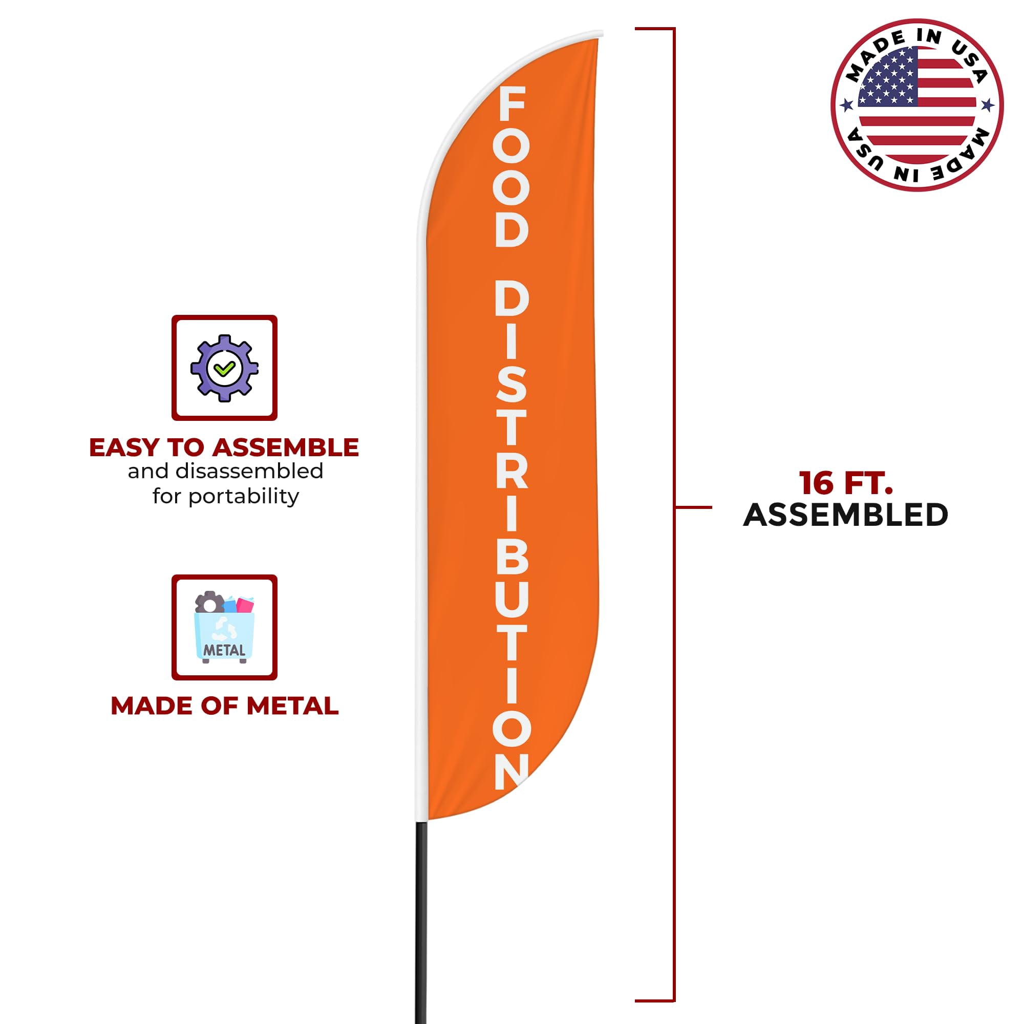 Food Distribution Sign feather flag for Outdoor by Mavis Printing | 11.5 FT Long Polyester Outdoor Banner Flag for Easy Hang | HD Print Swooper I Flag Only to Celebrate Food Distribution I Flag Only