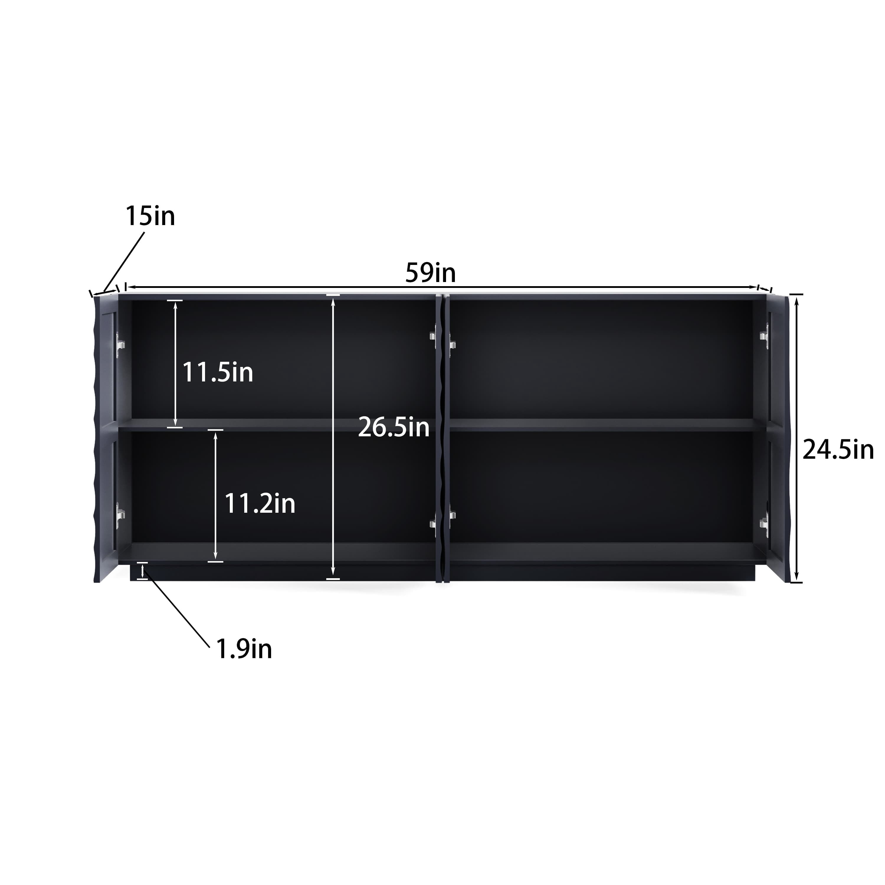 Aukfa Accent Sideboard Buffet Cabinet,Accent Storage Credenza with Ripple Door for Dining & Living Space,Navy Blue