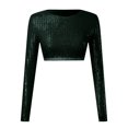 thumbnail image 4 of Lingerie for Women's Sequins Solid Round Slim Midriff Long Sleeved Top for Green XL, 4 of 5
