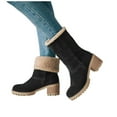 thumbnail image 3 of YLYL Womens Suede Mid Calf Boots Chunky Heel Furry Warm Plush Lined Slip on Round Toe Winter Snow Boots, 3 of 7