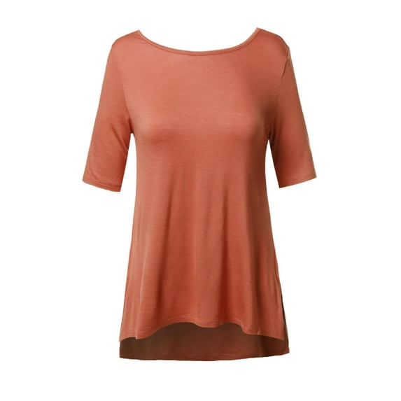 FashionOutfit Women's Soft Stretch High-Low Elbow Sleeve Back Cross Strap Top