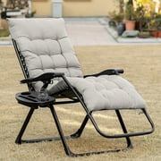 Resenkos Padded Zero Gravity Chair, Folding Recliner Chair with Cup Holder Cushion, Gray