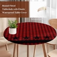 thumbnail image 4 of Red Black Plaid Round Tablecloth, Fitted Table Cover with Elastic for 55"-60" Round Tables, Country Vintage Star Abstract Gingham Table Cloth Outdoor Indoor Dinning Party Waterproof Tablecloths, 4 of 7