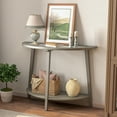 thumbnail image 7 of COSIEST Semi-Circular 2-Tier Wood Console Table, Antique Silver Entryway Table with Glass Top and Storage Shelf, 7 of 7