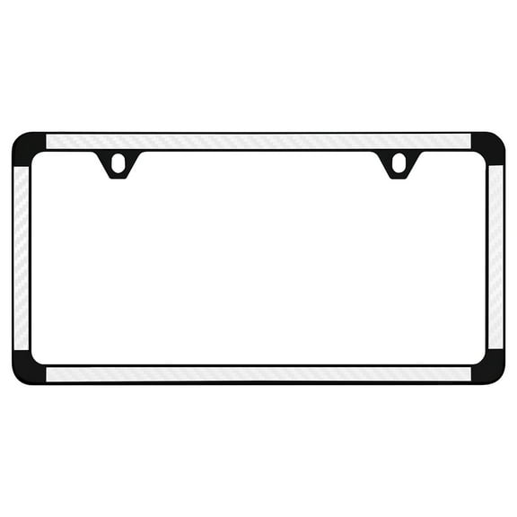 White Simulated Carbon Fiber On Black Powder Coated Thin Rim License Plate Frame Holder