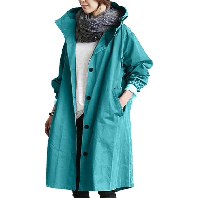 Veste Coupe-Vent Décontractée pour Femmes avec Boutons, Poches, Capuche, Coupe-Vent, Imperméable pour Randonnée en Plein Air