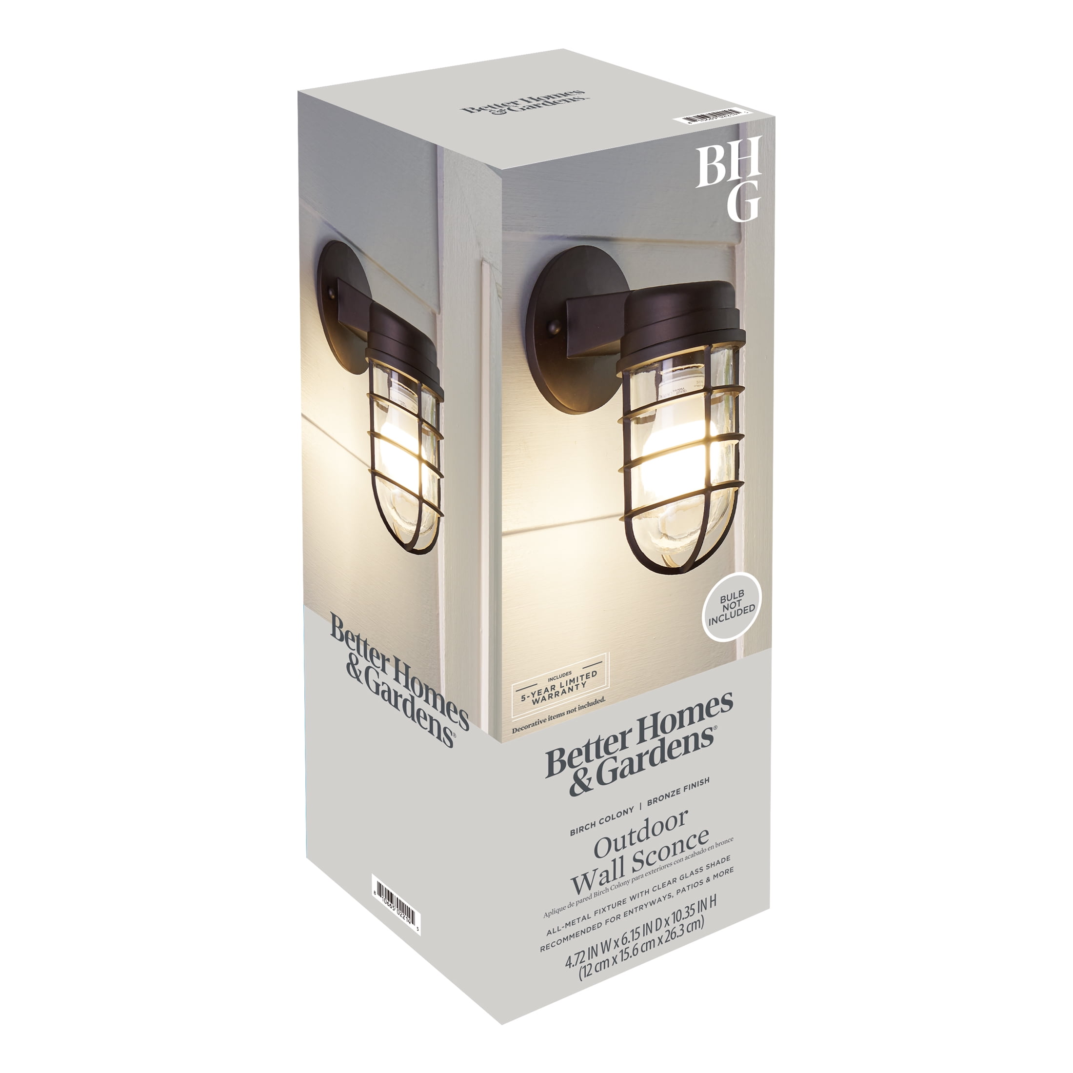 Better Homes & Gardens 10" Outdoor Wall Light, Bronze Metal Cage Jar Glass Shade, Bulb Not Included