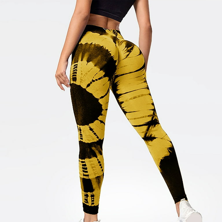 Tie Dye Leggings for Women High Waisted Butt Lifting Stretch Seamless Gym  Workout Yoga Pants Active Sports Tights (X-Small, Yellow) 