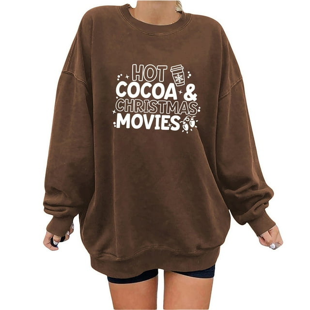 Qertyioot Chemises à Manches Longues pour Femmes, Mode Féminine Blouse Ample Col Rond T-Shirt Imprimé de Noël